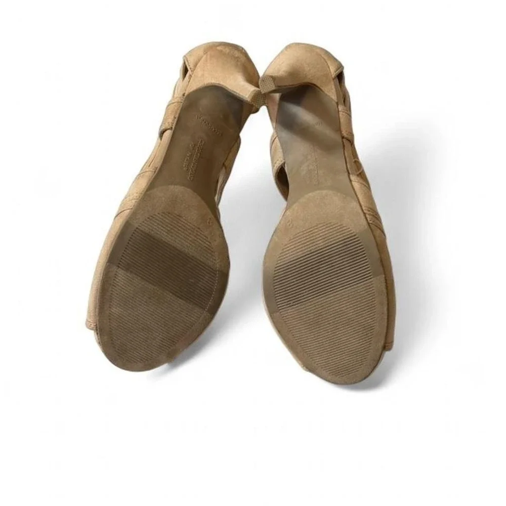 Christian Soriano Beige Strappy Peep Toe Stillettos, Women's Size‎ 8